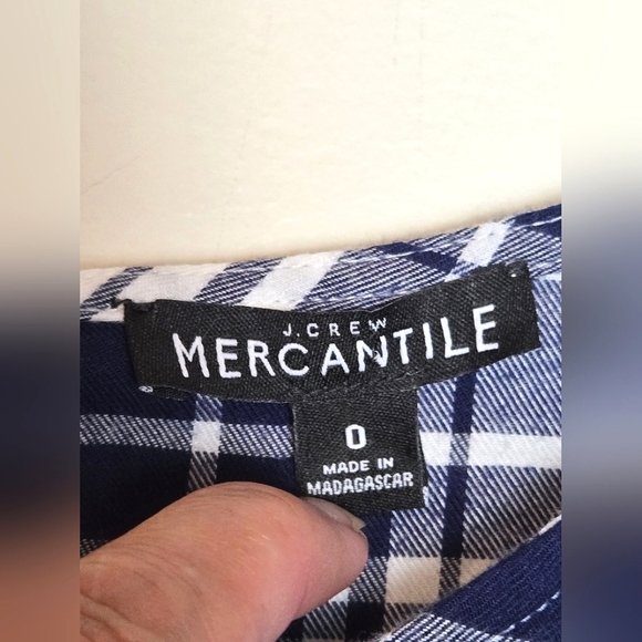 J. Crew Merchantile Blue Plaid 100% Cotton Bell Sleeve Elevated Basic Top, Sz 0 - Picture 4 of 5